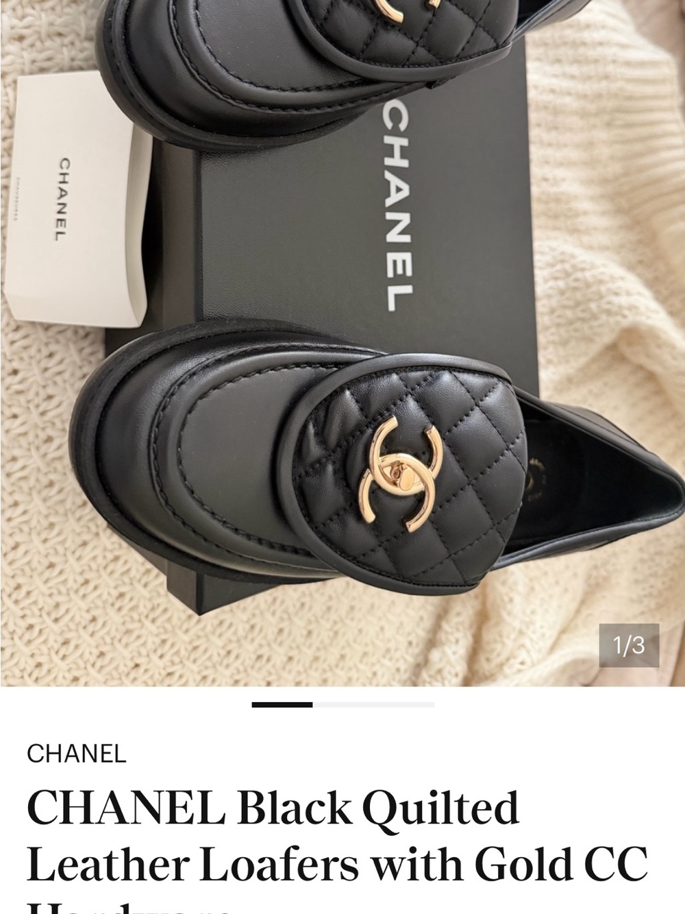 CHANEL Black Quilted Leather Loafers with Gold CC Hardware